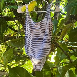 Abercrombie & Fitch White One-Piece Swimsuit with Black Stripes